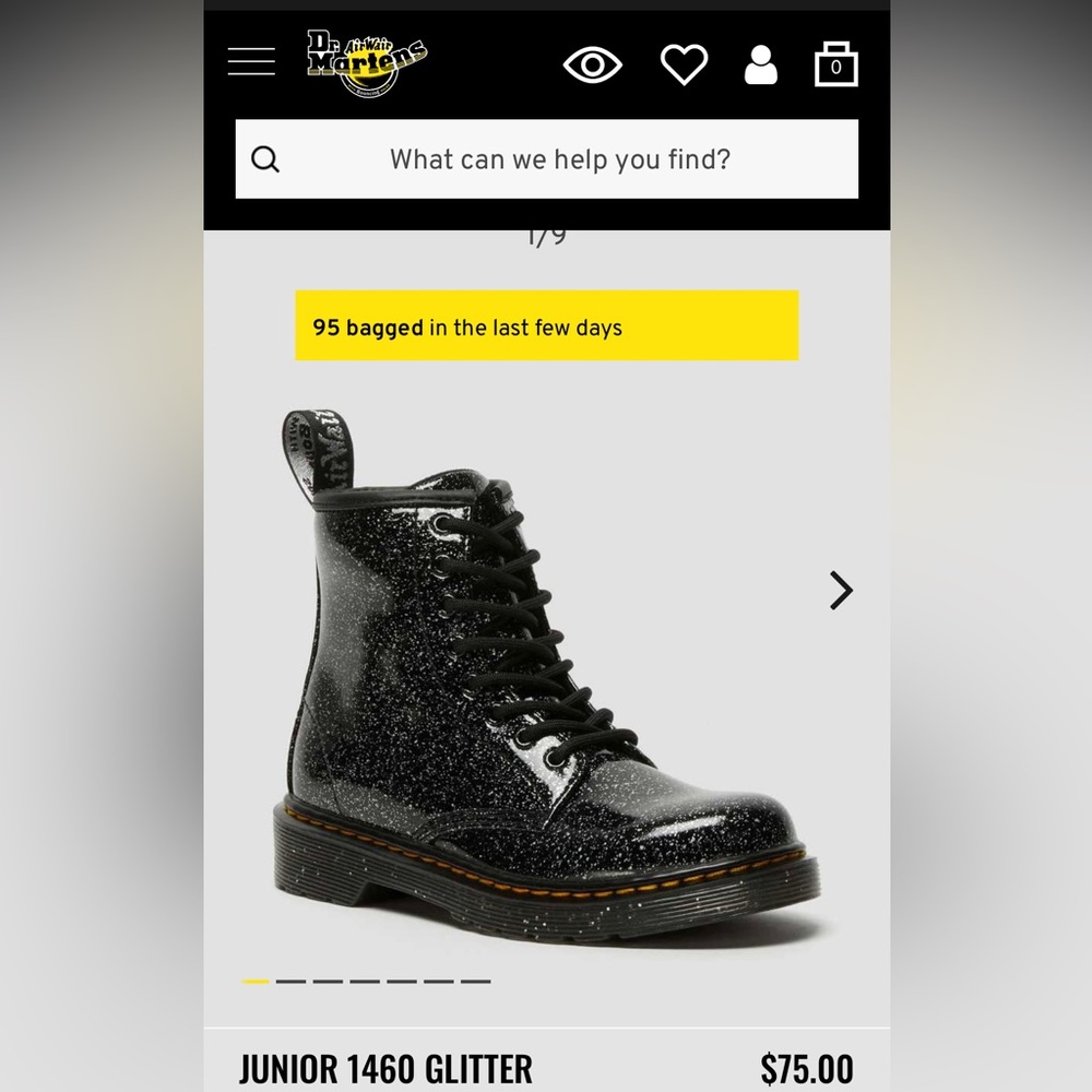 Kids black glitter Dr. Martens size 4✨🖤